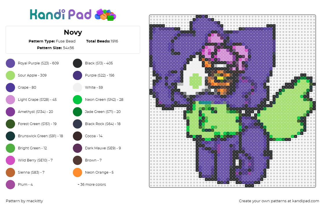 Novy - Fuse Bead Pattern by mackitty on Kandi Pad - 