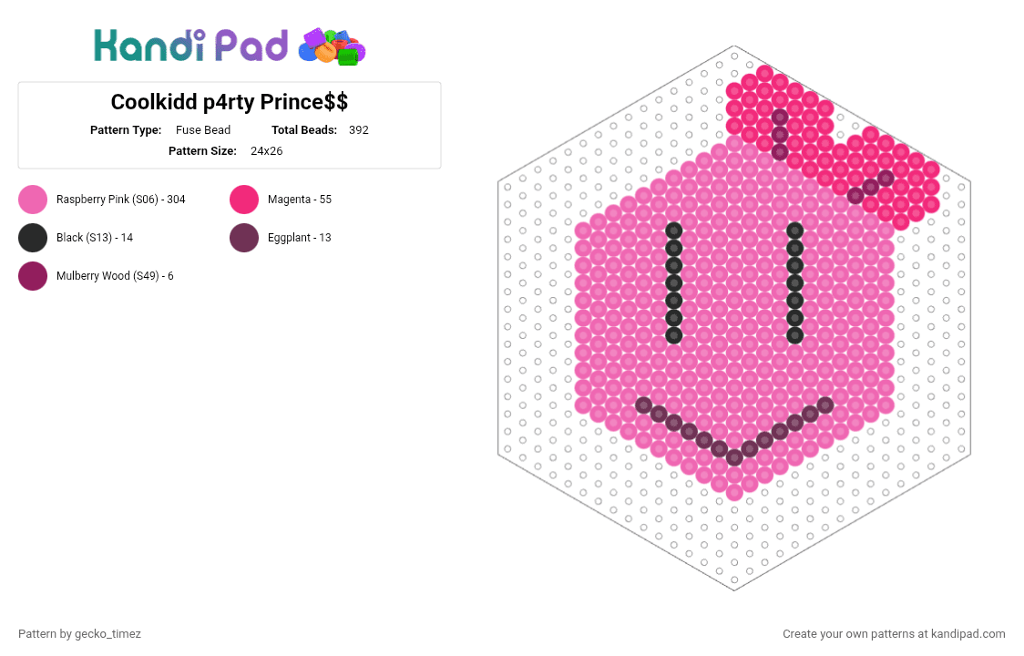 Coolkidd p4rty Prince$$ - Fuse Bead Pattern by gecko_timez on Kandi Pad - pink