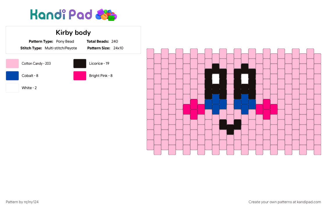 Kirby body - Pony Bead Pattern by rq1ny124 on Kandi Pad - pink