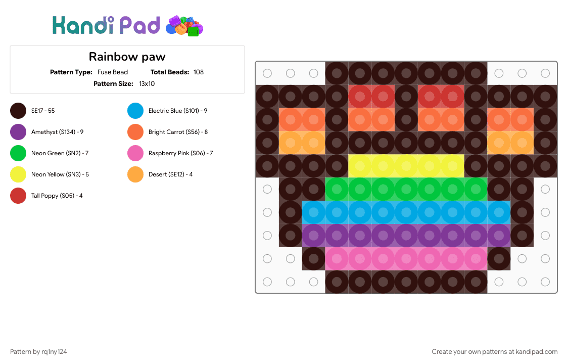 Rainbow paw - Fuse Bead Pattern by rq1ny124 on Kandi Pad - brown, pink