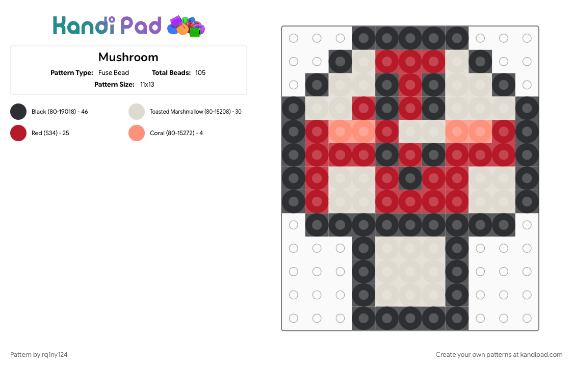 Mushroom - Fuse Bead Pattern by rq1ny124 on Kandi Pad - beige, cotdmushrooms, red