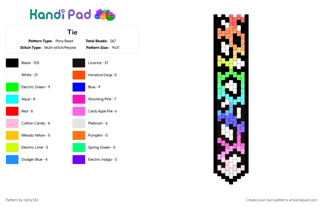Tie - Pony Bead Pattern by rq1ny124 on Kandi Pad - black, colorful, orange, purple