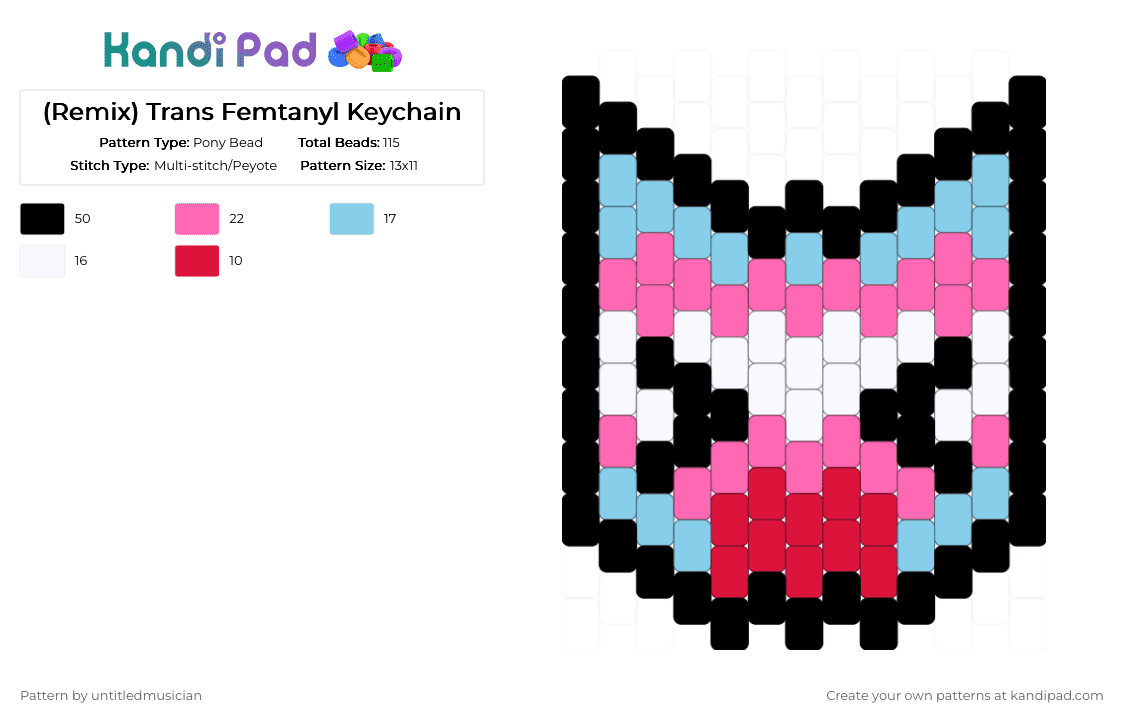 (Remix) Trans Femtanyl Keychain - Pony Bead Pattern by untitledmusician on Kandi Pad - light blue, pink