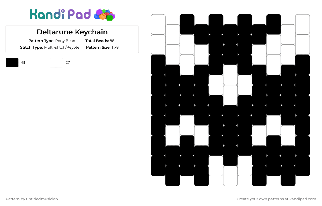 Deltarune Keychain - Pony Bead Pattern by untitledmusician on Kandi Pad - black, white