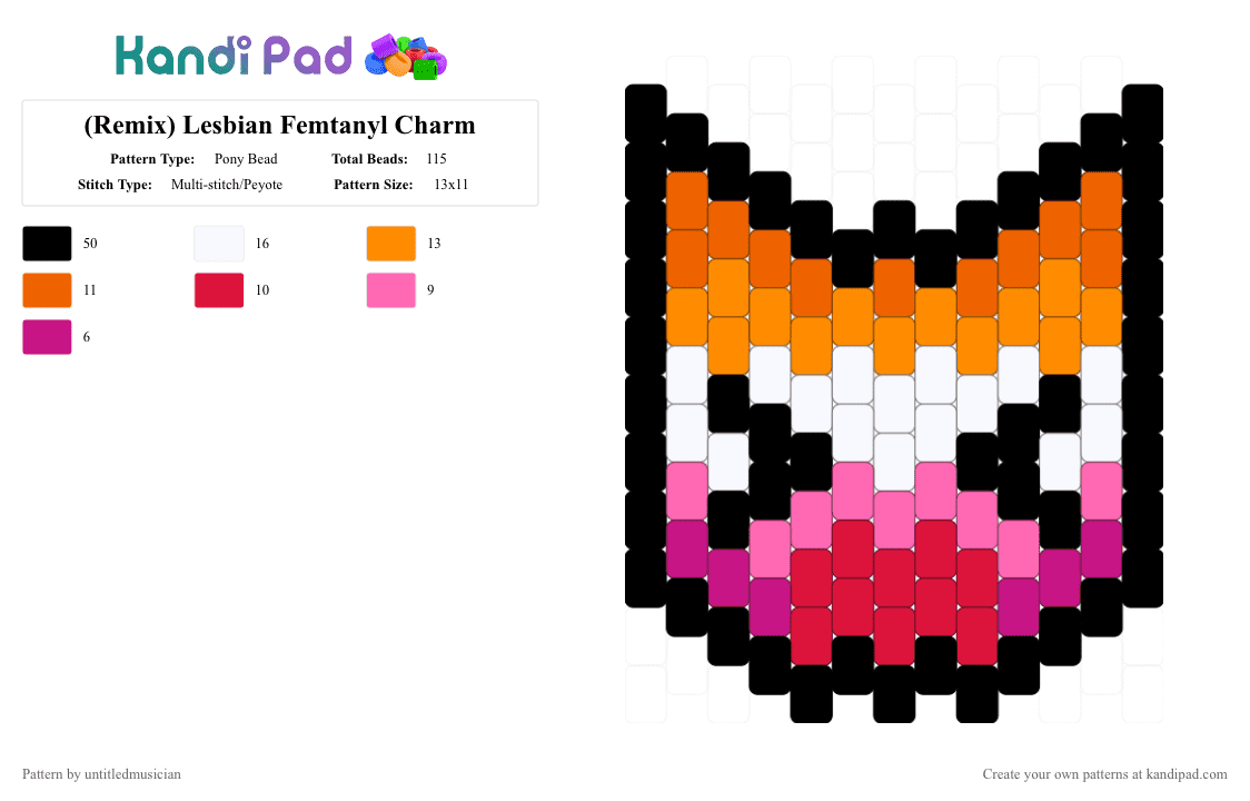 (Remix) Lesbian Femtanyl Charm - Pony Bead Pattern by untitledmusician on Kandi Pad - orange