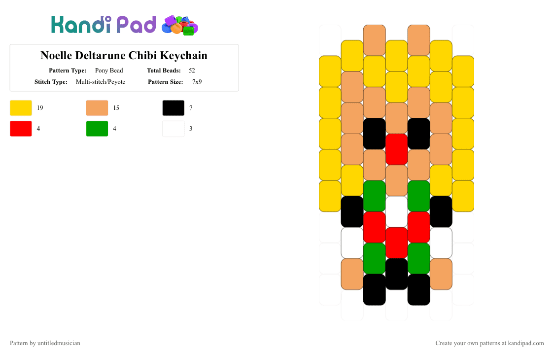 Noelle Deltarune Chibi Keychain - Pony Bead Pattern by untitledmusician on Kandi Pad - orange, yellow