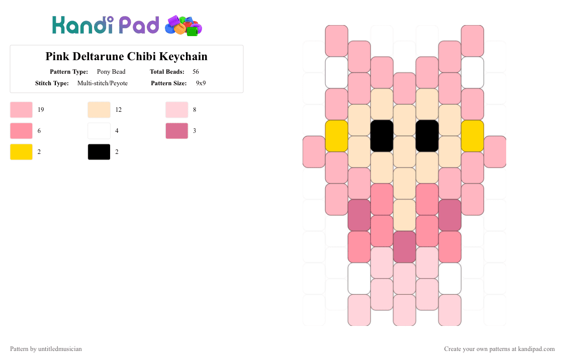 Pink Deltarune Chibi Keychain - Pony Bead Pattern by untitledmusician on Kandi Pad - pink