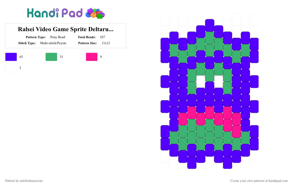 Ralsei Video Game Sprite Deltarune Keychain - Pony Bead Pattern by untitledmusician on Kandi Pad - purple