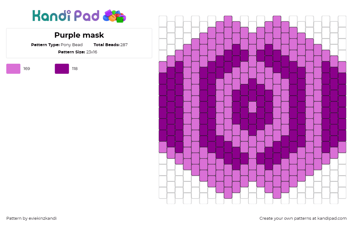 Purple mask - Pony Bead Pattern by eviekinzkandi on Kandi Pad - geometric,mask,vibrant,symmetrical,pink,purple