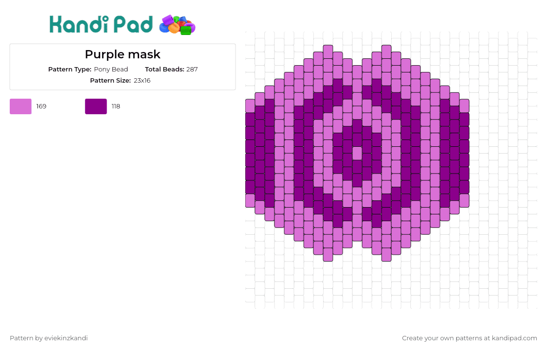 Purple mask - Pony Bead Pattern by eviekinzkandi on Kandi Pad - geometric,mask,vibrant,symmetrical,pink,purple
