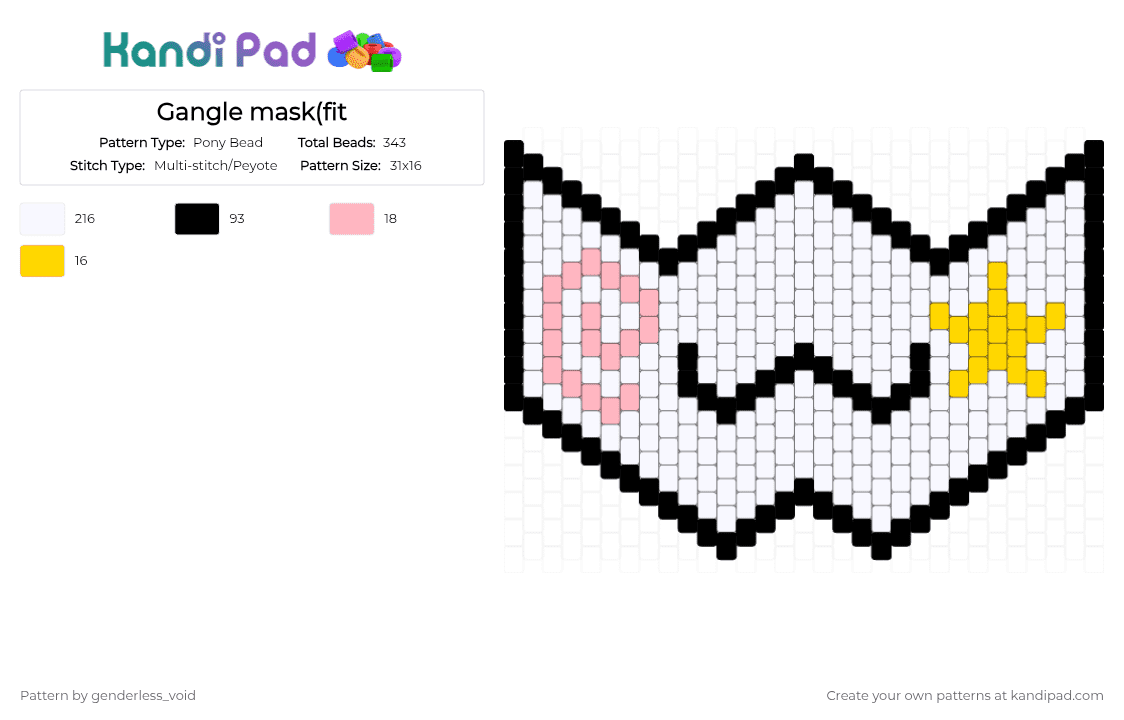 Gangle mask - Pony Bead Pattern by genderless_void on Kandi Pad - white,pink,yellow