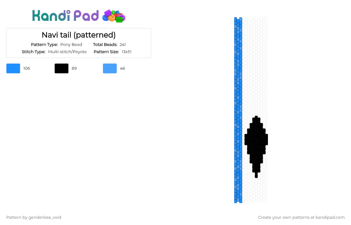 Navi tail (patterned) - Pony Bead Pattern by genderless_void on Kandi Pad - light blue,black
