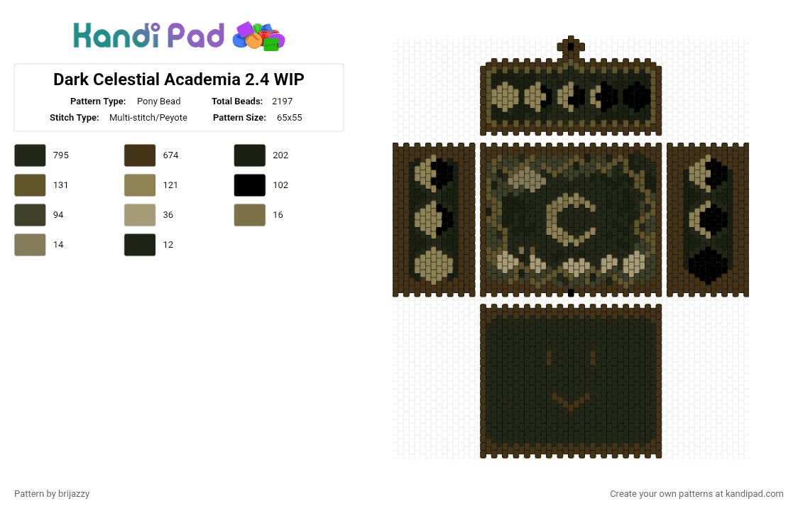 Dark Celestial Academia 2.4 WIP - Pony Bead Pattern by brijazzy on Kandi Pad - black,brown
