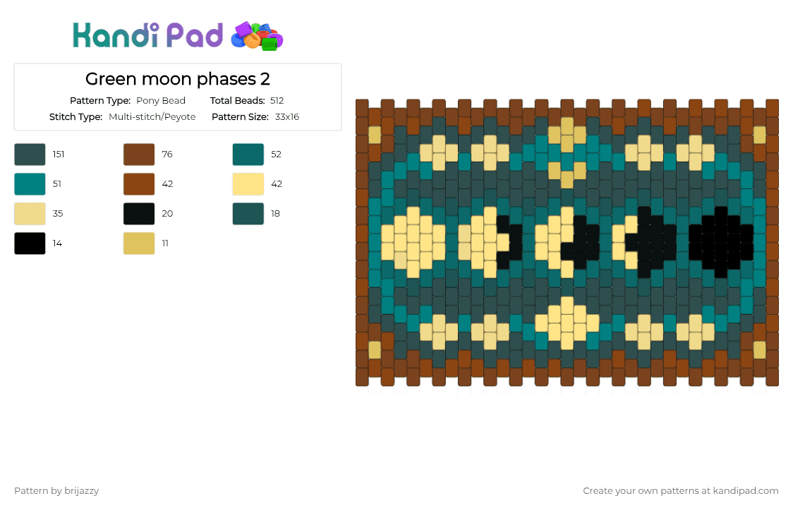Green moon phases 2 - Pony Bead Pattern by brijazzy on Kandi Pad - gray,teal