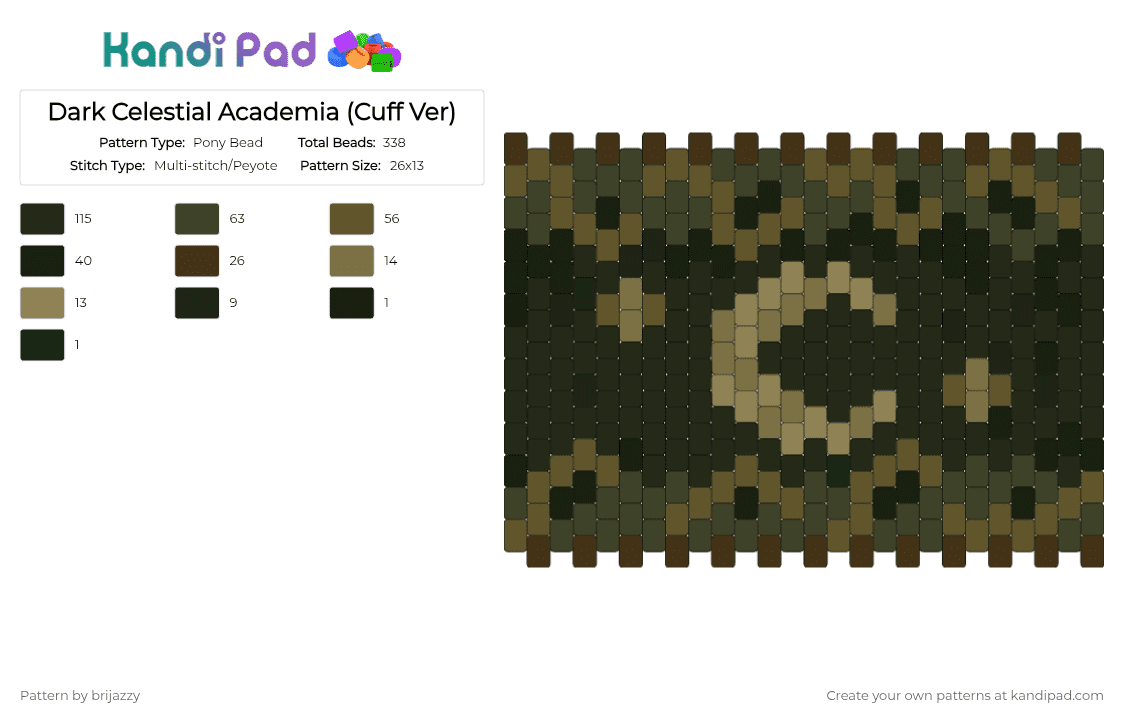 Dark Celestial Academia (Cuff Ver) - Pony Bead Pattern by brijazzy on Kandi Pad - black,tan