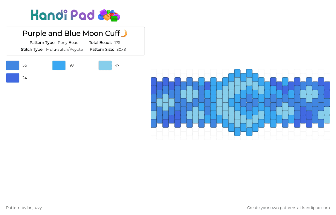 Purple and Blue Moon Cuff🌙 - Pony Bead Pattern by brijazzy on Kandi Pad - light blue,blue