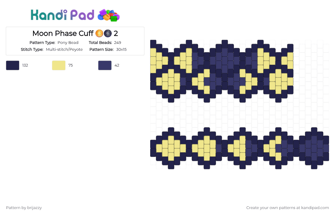 Moon Phase Cuff 🌕🌑 2 - Pony Bead Pattern by brijazzy on Kandi Pad - purple,yellow