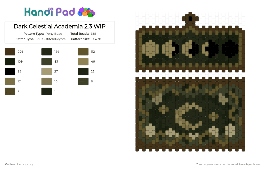 Dark Celestial Academia 2.3 WIP - Pony Bead Pattern by brijazzy on Kandi Pad - black,brown,tan