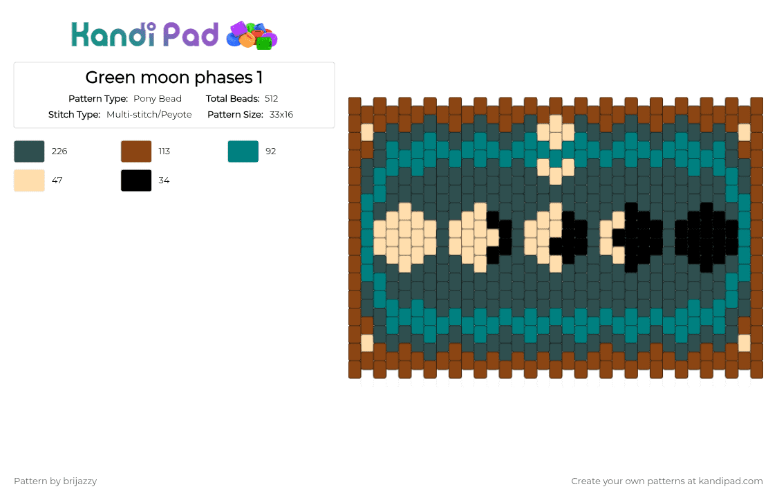 Green moon phases 1 - Pony Bead Pattern by brijazzy on Kandi Pad - red,gray