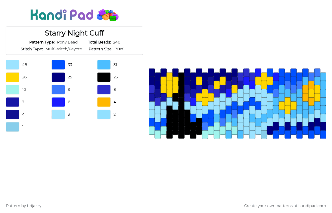 Starry Night Cuff - Pony Bead Pattern by brijazzy on Kandi Pad - purple,blue,light blue