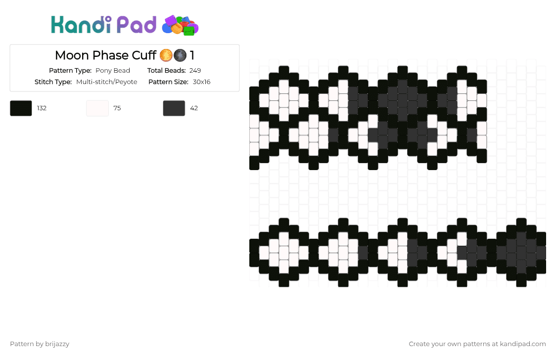 Moon Phase Cuff 🌕🌑 1 - Pony Bead Pattern by brijazzy on Kandi Pad - black,white