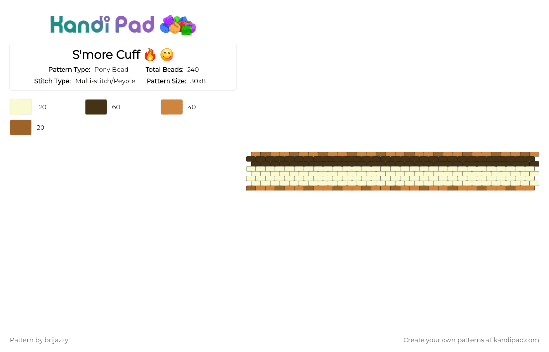 S\'mores Cuff 🔥 😋 - Pony Bead Pattern by brijazzy on Kandi Pad - orange,brown