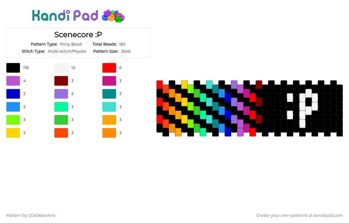 Scenecore :P - Pony Bead Pattern by 123456sevens on Kandi Pad - black, bleh, bright, colorful, emoticon, face, light blue, orange, purple, rainbow, red, scene, scenecore