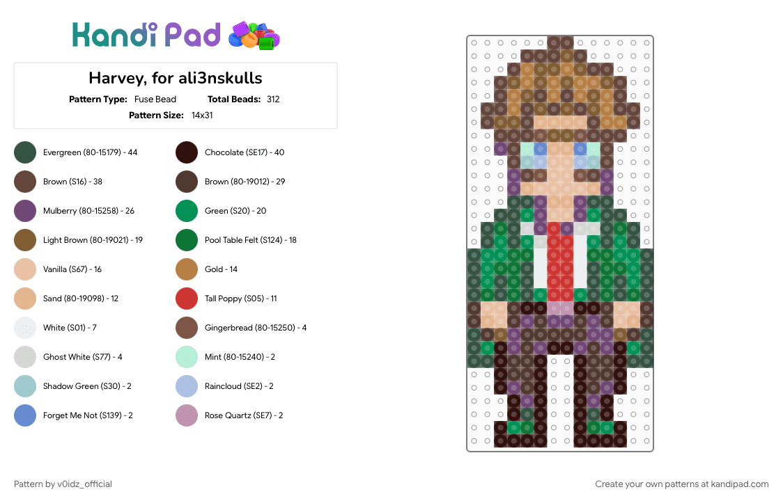 Harvey, for ali3nskulls - Fuse Bead Pattern by v0idz_official on Kandi Pad - brown, gray, green, tan