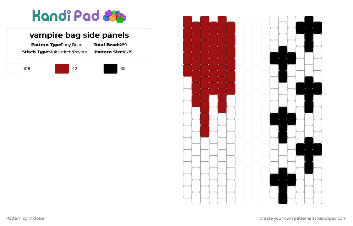 vampire bag side panels - Pony Bead Pattern by inktober on Kandi Pad - red,white,bag,vampire,gothic