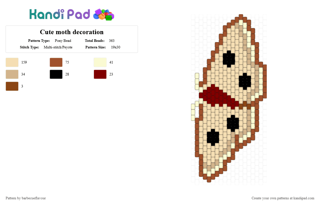 Cute moth decoration - Pony Bead Pattern by barbecueflavour on Kandi Pad - beige, decoration, ilovemoths, moth