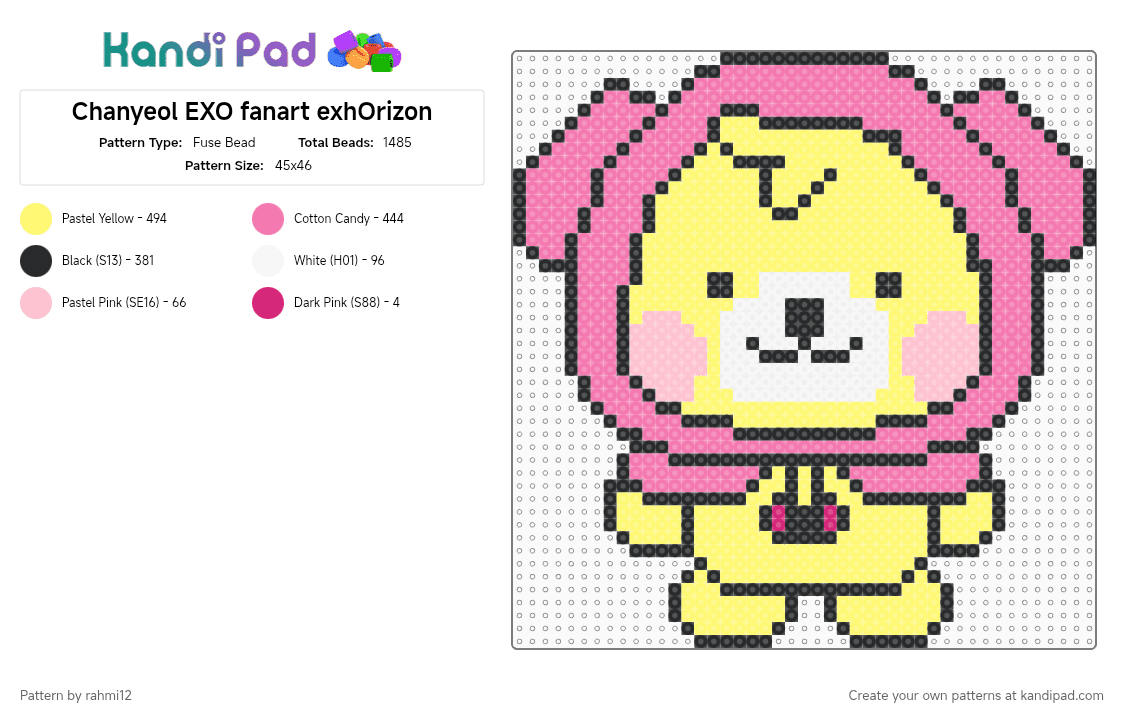 Chanyeol EXO exhOrizon - Fuse Bead Pattern by vanillaaflavour on Kandi Pad - pink,yellow,exo,pcy,chanyeol,parkchanyeol,loey,exofanart,exhorizon,fanart