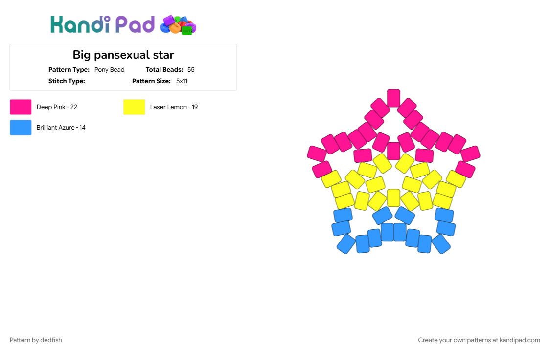 Big pansexual star - Pony Bead Pattern by dedfish on Kandi Pad - lgbt, pan, pansexual, pink, pride, star, yellow
