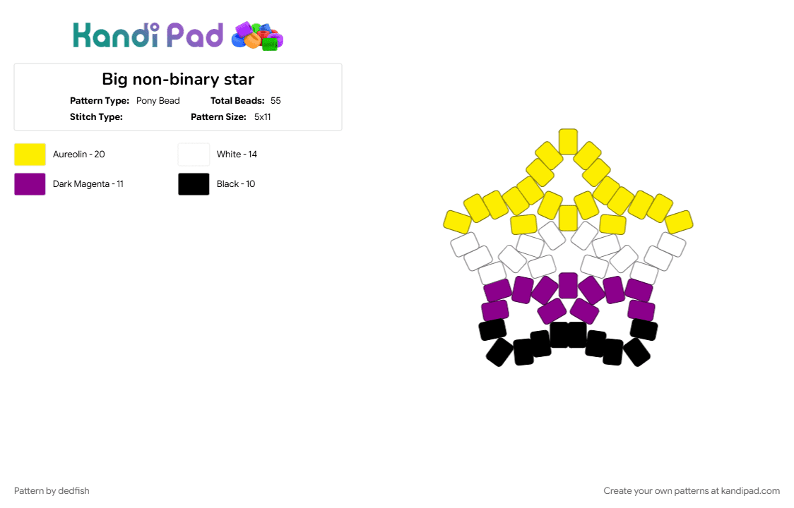 Big non-binary star - Pony Bead Pattern by dedfish on Kandi Pad - enby, lgbt, nonbinary, pink, pride, star, yellow