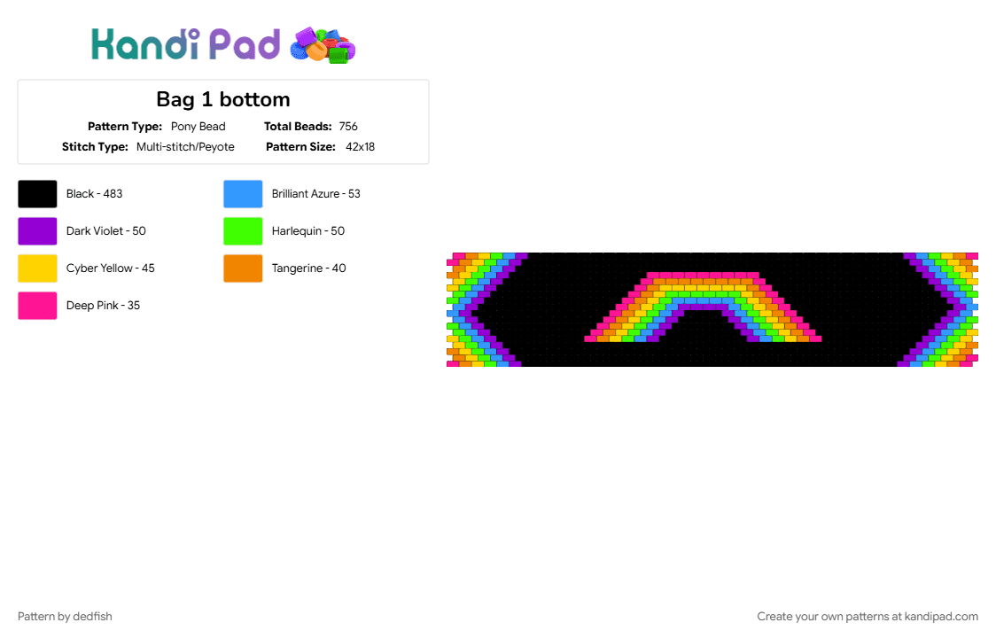 Bag 1 bottom - Pony Bead Pattern by dedfish on Kandi Pad - black, colorful, light blue, yellow