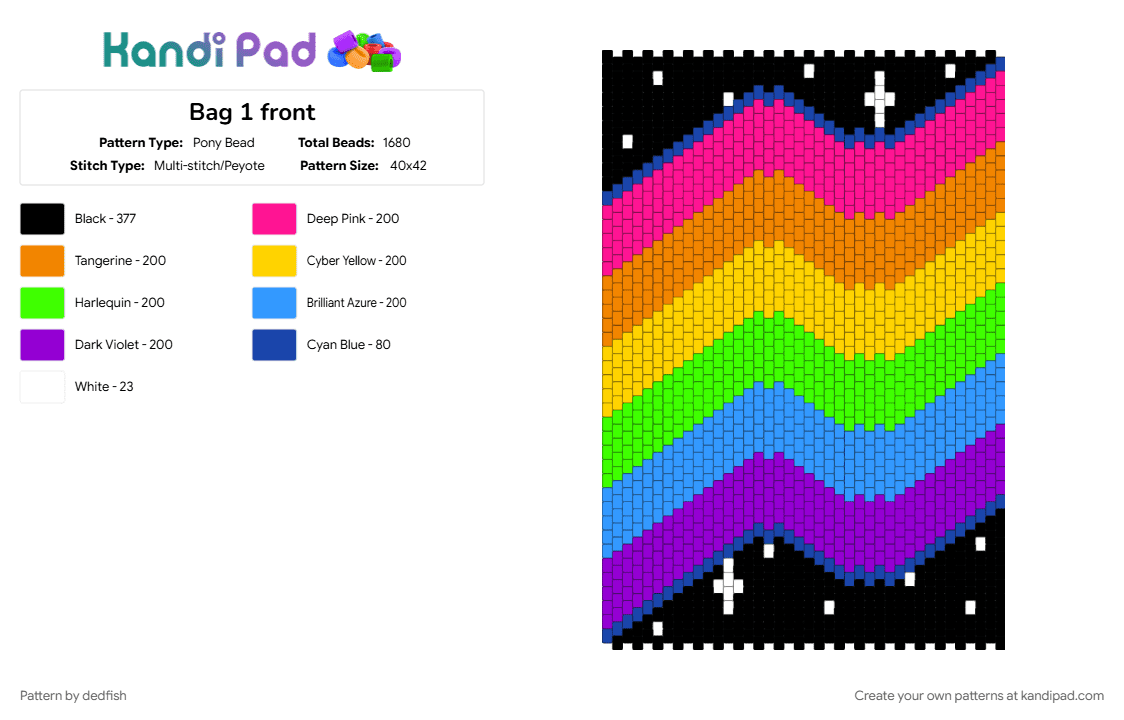 Bag 1 front - Pony Bead Pattern by dedfish on Kandi Pad - colorful, green, orange, purple