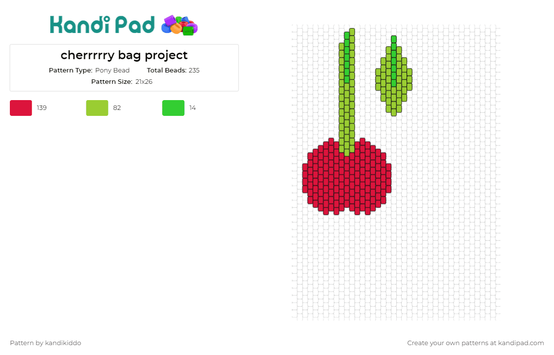 cherrrrry bag project - Pony Bead Pattern by kandikiddo on Kandi Pad - cherry,fruit,food,bag,sweet,red,green