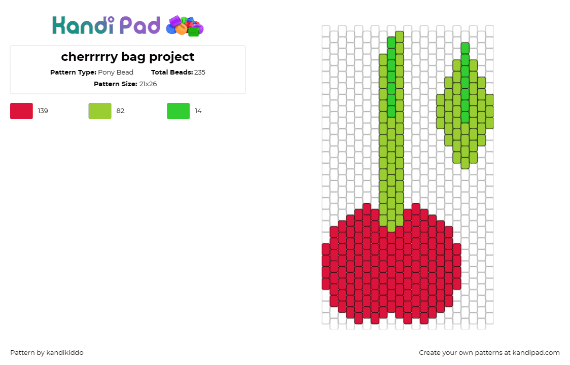 cherrrrry bag project - Pony Bead Pattern by kandikiddo on Kandi Pad - cherry,fruit,food,bag,sweet,red,green