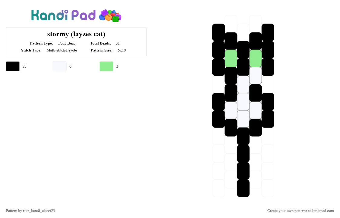 stormy (layzes cat) - Pony Bead Pattern by ruiz_kandi_closet23 on Kandi Pad - black, white