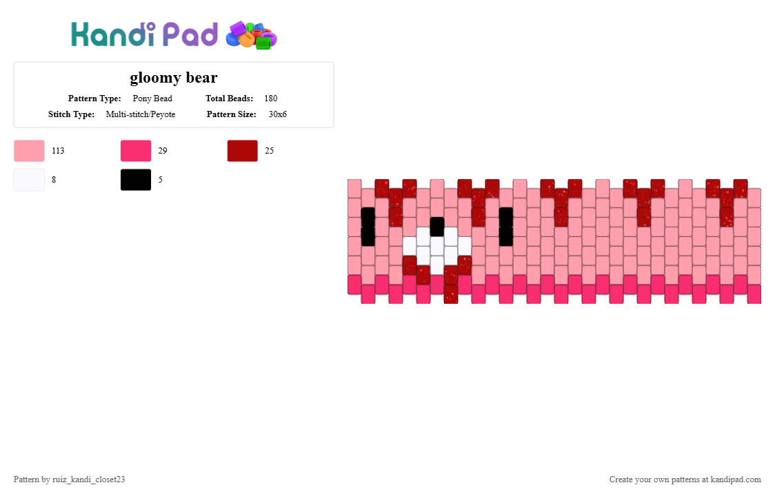 gloomy bear - Pony Bead Pattern by ruiz_kandi_closet23 on Kandi Pad - red,pink