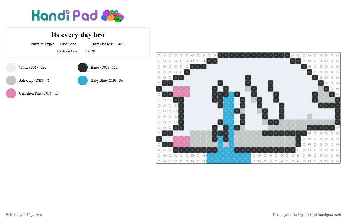 Its every day bro - Fuse Bead Pattern by babbyveins on Kandi Pad - white,beige