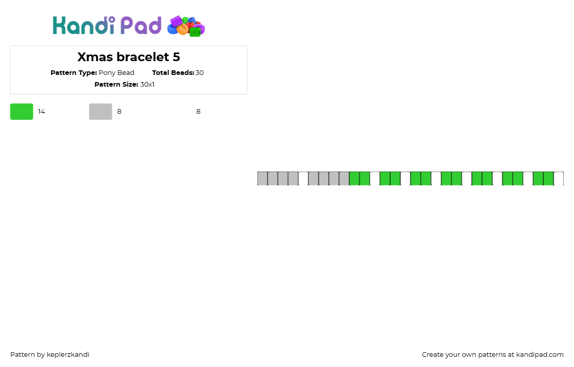 Xmas bracelet 5 - Pony Bead Pattern by keplerzkandi on Kandi Pad - christmas,single,bracelet,green