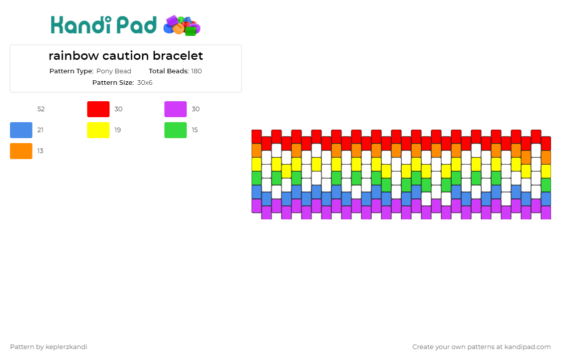 rainbow caution bracelet - Pony Bead Pattern by keplerzkandi on Kandi Pad - caution,text,rainbow,cuff,white