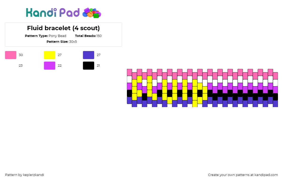 Fluid bracelet (4 scout) - Pony Bead Pattern by keplerzkandi on Kandi Pad - gender fluid,pride,text,cuff,support,community,colorful,yellow