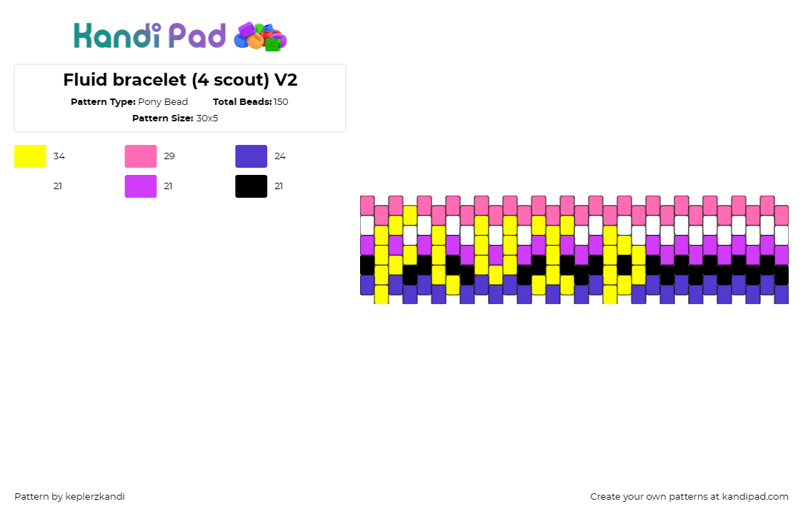 Fluid bracelet (4 scout) V2 - Pony Bead Pattern by keplerzkandi on Kandi Pad - gender fluid,pride,text,cuff,support,community,colorful,yellow