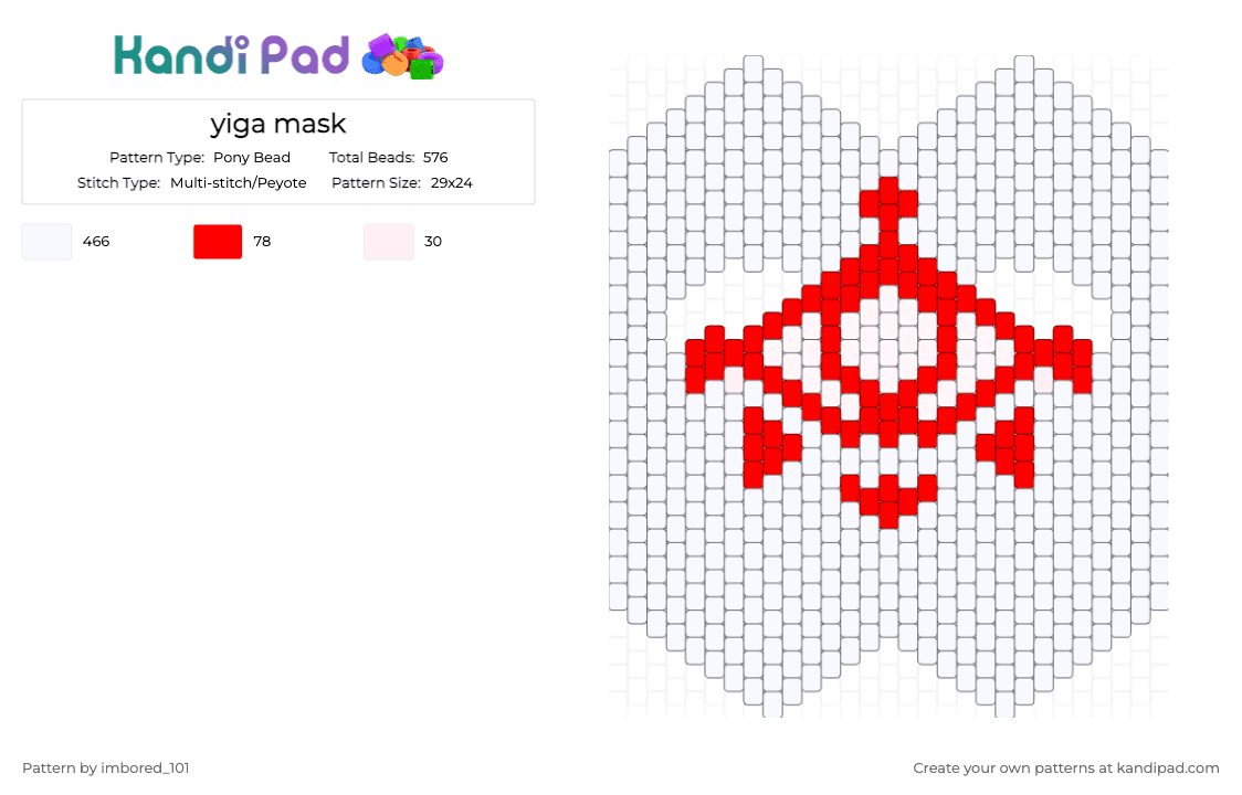 yiga mask - Pony Bead Pattern by imbored_101 on Kandi Pad - eye, loz, mask, white, yiga, yiga clan, zelda