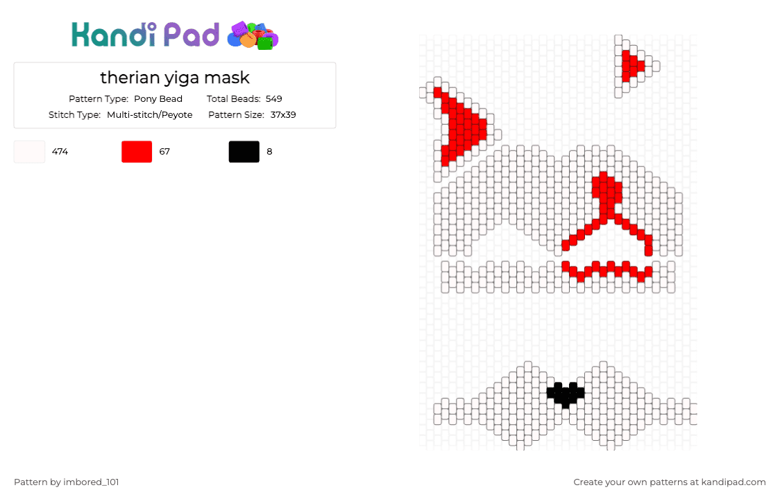 therian yiga mask - Pony Bead Pattern by imbored_101 on Kandi Pad - iga, link, loz, mask, therian mask, white, yiga clan, zelda