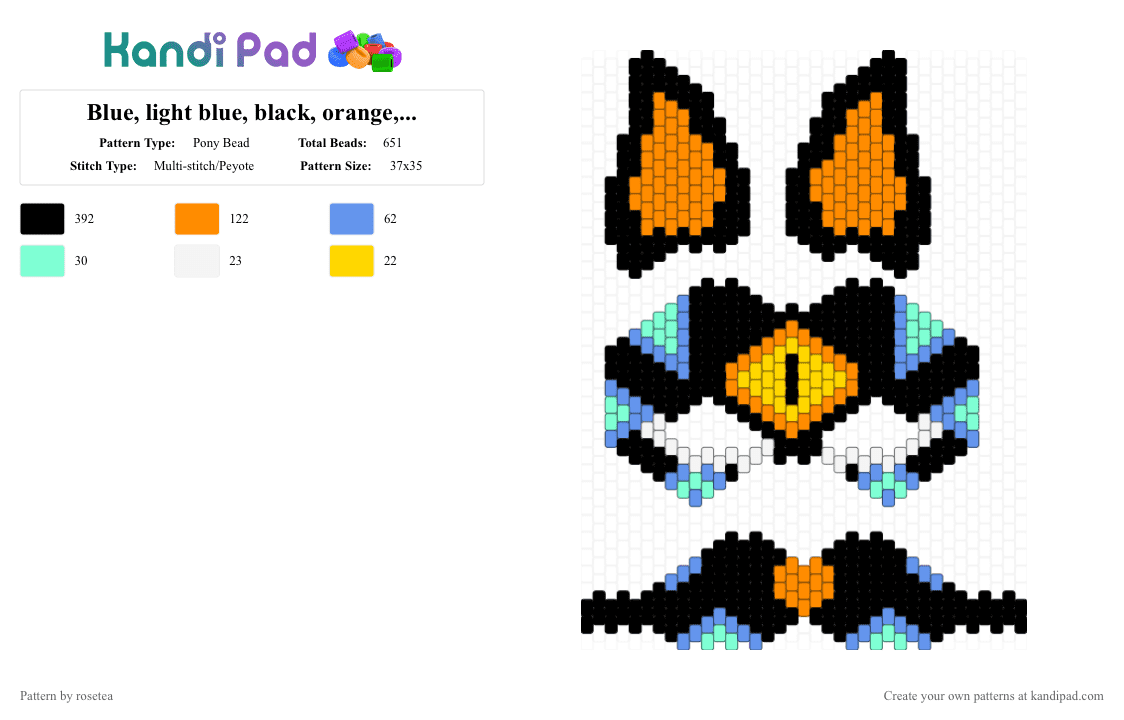 Blue, light blue, black, orange, and white mask - Pony Bead Pattern by rosetea on Kandi Pad - black,orange,light blue