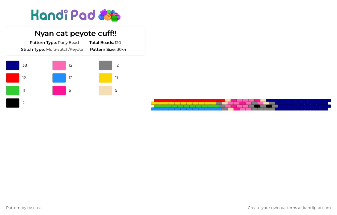 Nyan cat peyote cuff!! - Pony Bead Pattern by rosetea on Kandi Pad - pink,purple