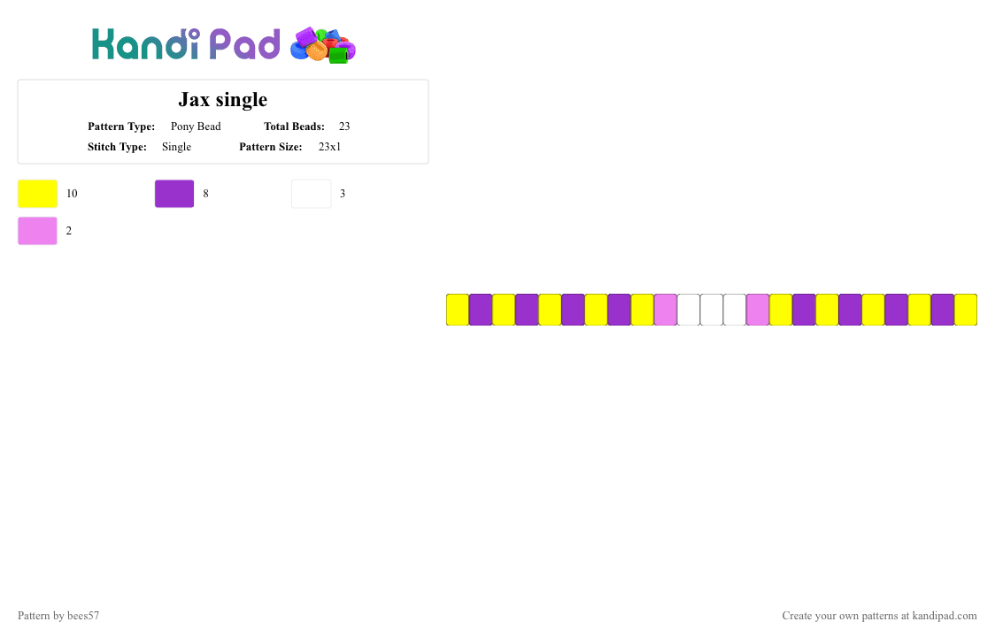 Jax single - Pony Bead Pattern by bees57 on Kandi Pad - bracelet, jax, pink, purple, tadc, yellow
