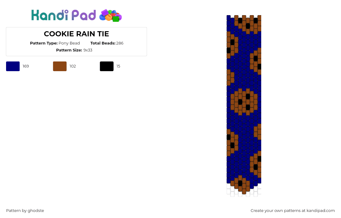 COOKIE RAIN TIE - Pony Bead Pattern by ghodste on Kandi Pad - cookies,tie,dessert,food,clothing,blue,brown